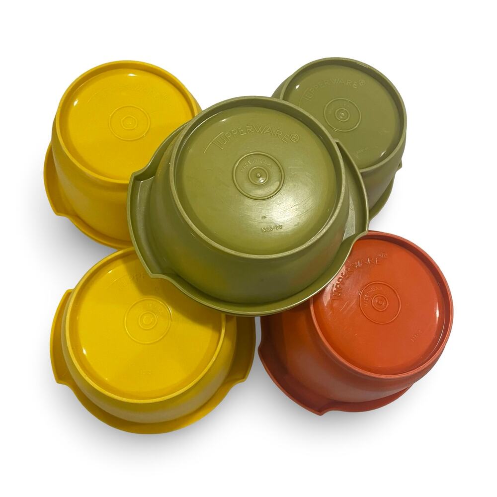 Tupperware Servalier Bowl Set of 5 Orange Yellow Green 886 1323 Sunburst Vintage - Picture 12 of 13